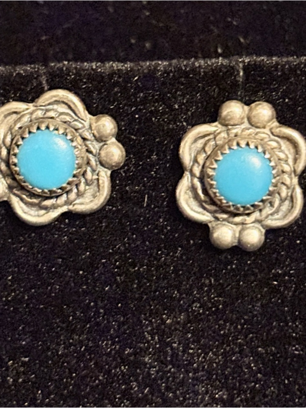 Vintage Turquoise Floral Stud Earrings